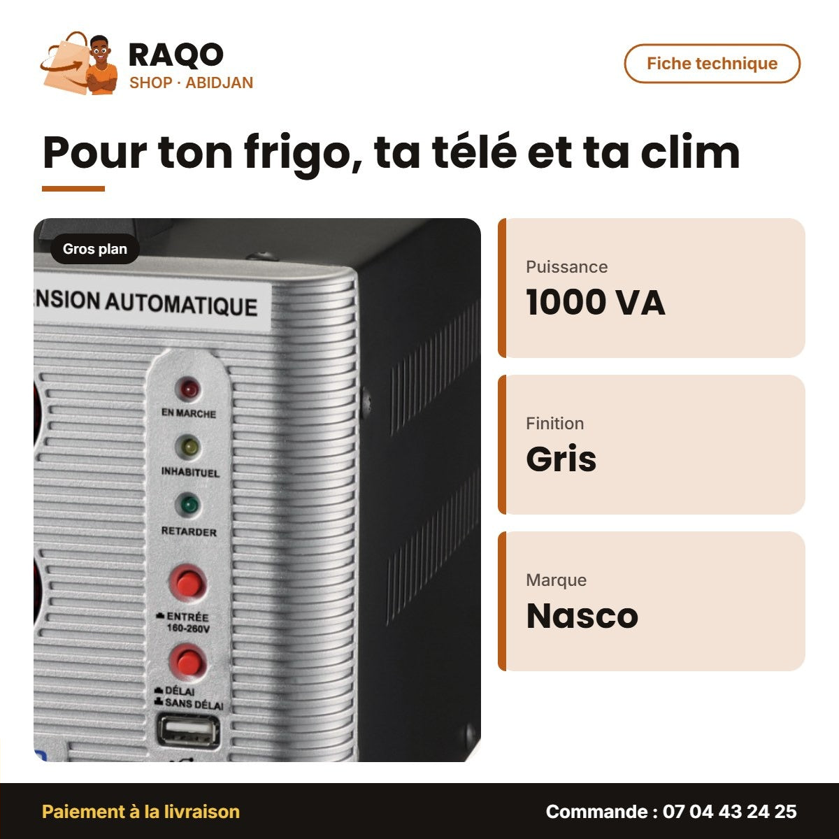 Stabilisateur 1000VA Compteur Digital Nasco – Gris | NAS-1000VA-GR