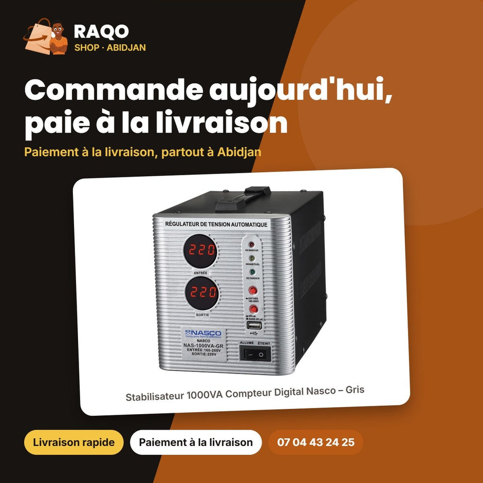 Stabilisateur 1000VA Compteur Digital Nasco – Gris | NAS-1000VA-GR