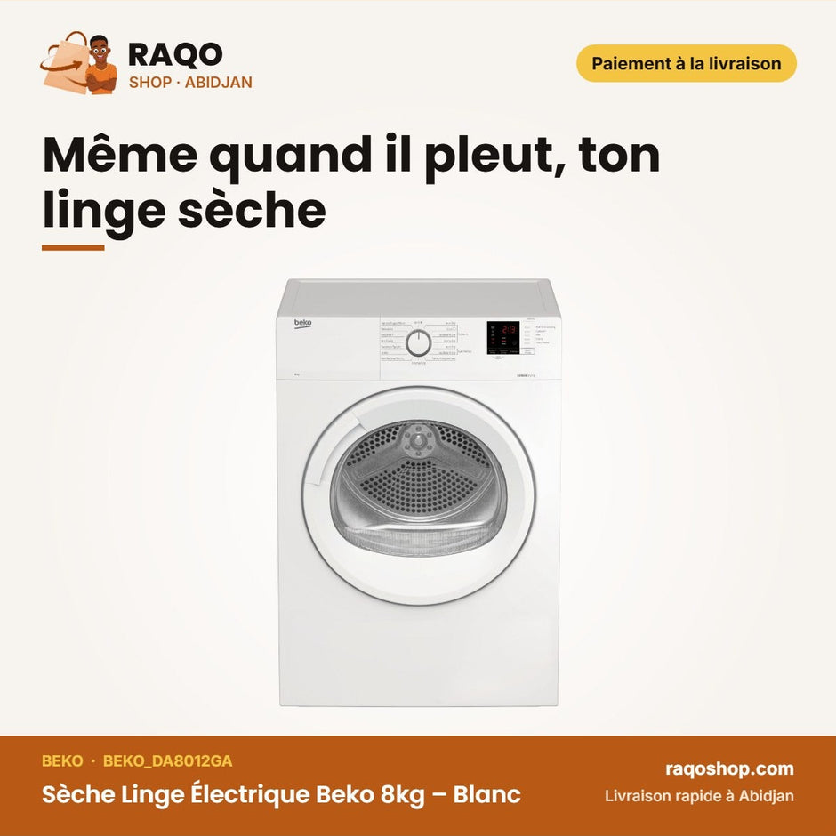 Sèche Linge Électrique Beko 8kg – Blanc – Tech. de Séchage à Evacuation | BEKO_DA8012GA