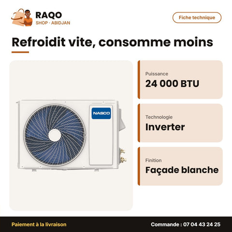 Split 24.000 BTU Nasco – Inverter – Façade Blanche | NAS-AX24V1