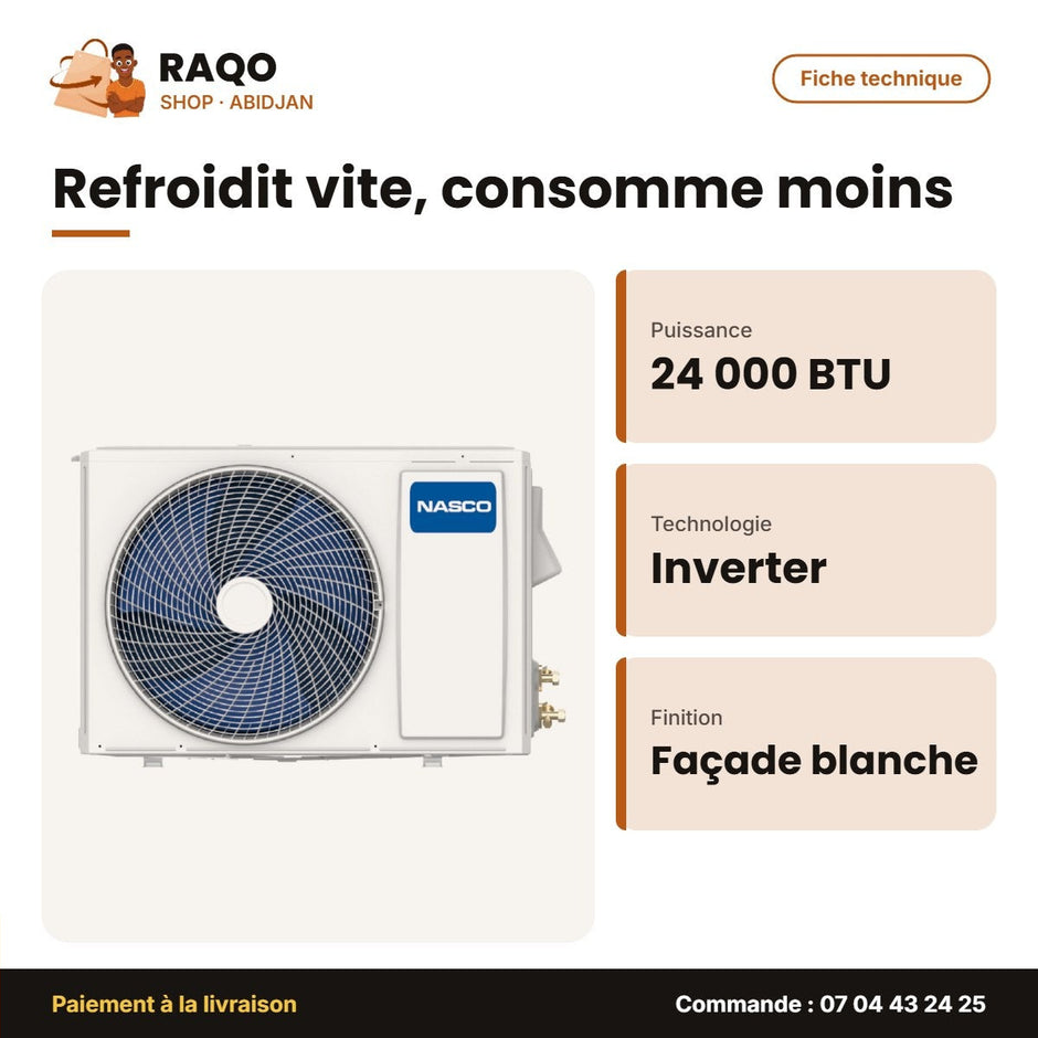 Split 24.000 BTU Nasco – Inverter – Façade Blanche | NAS-AX24V1