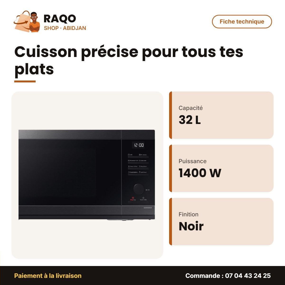 Four à Micro-Ondes 32L Samsung – Grill – 1400W – Noir-Inox | MG32DG4524AGE1