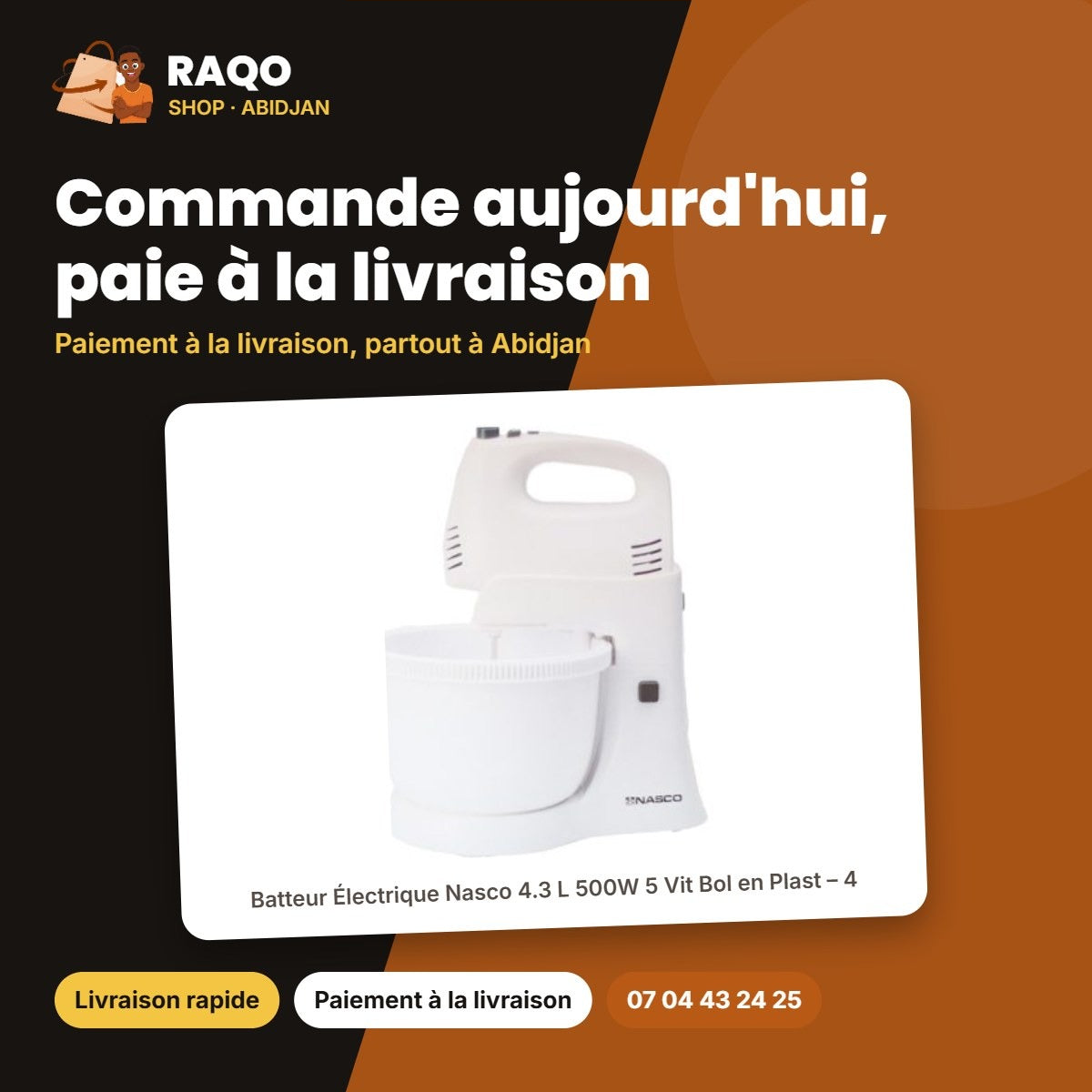 Batteur Électrique Nasco 4.3 L 500W 5 Vit Bol en Plast – 4 | MIXER_HM422BK-GS
