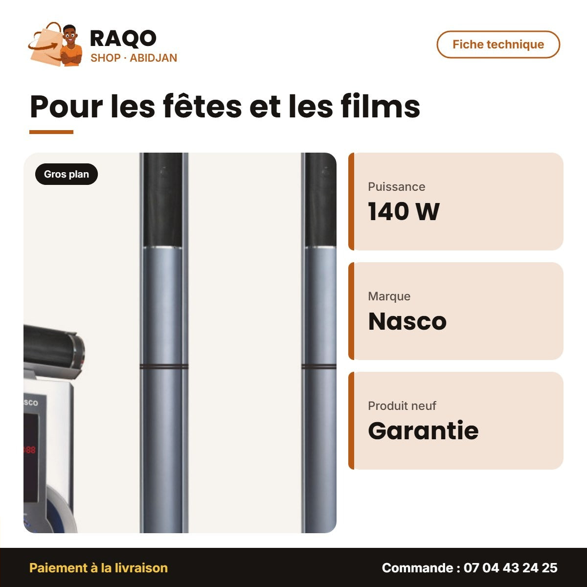 Home Cinema 5.1CH Nasco – 140W – Caisson de BASSE+10WX5 Haut-Parl – Telec. | NAS-HT5.1-N5330