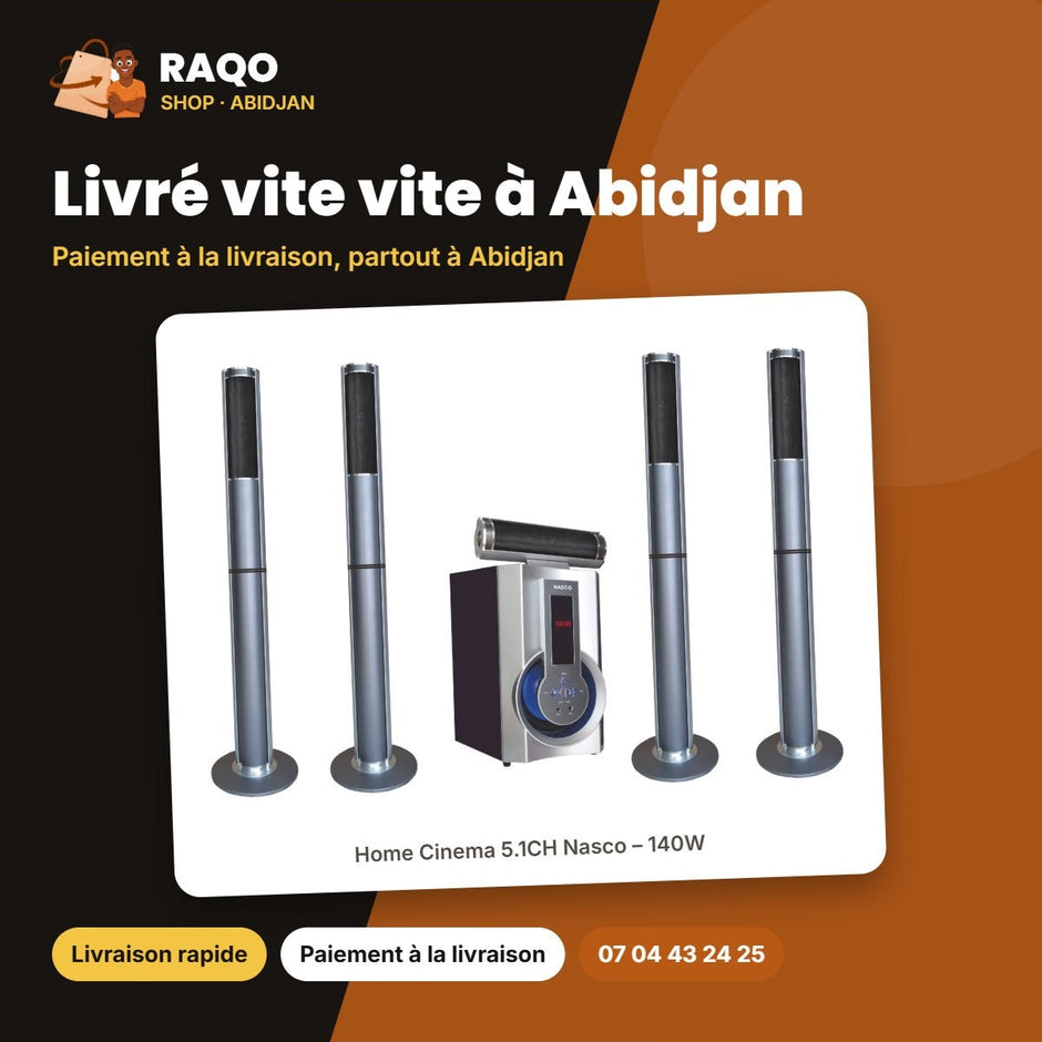 Home Cinema 5.1CH Nasco – 140W – Caisson de BASSE+10WX5 Haut-Parl – Telec. | NAS-HT5.1-N5330