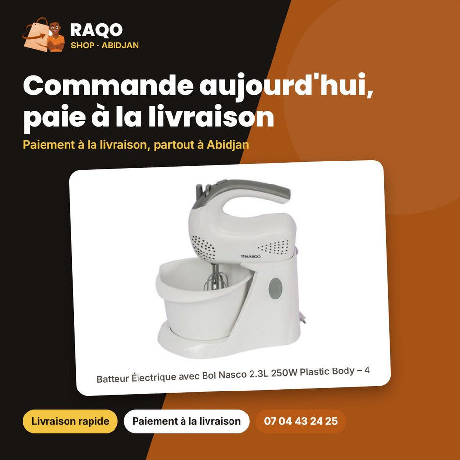 Batteur Électrique avec Bol Nasco 2.3L 250W Plastic Body – 4 | MIXER_HM945B