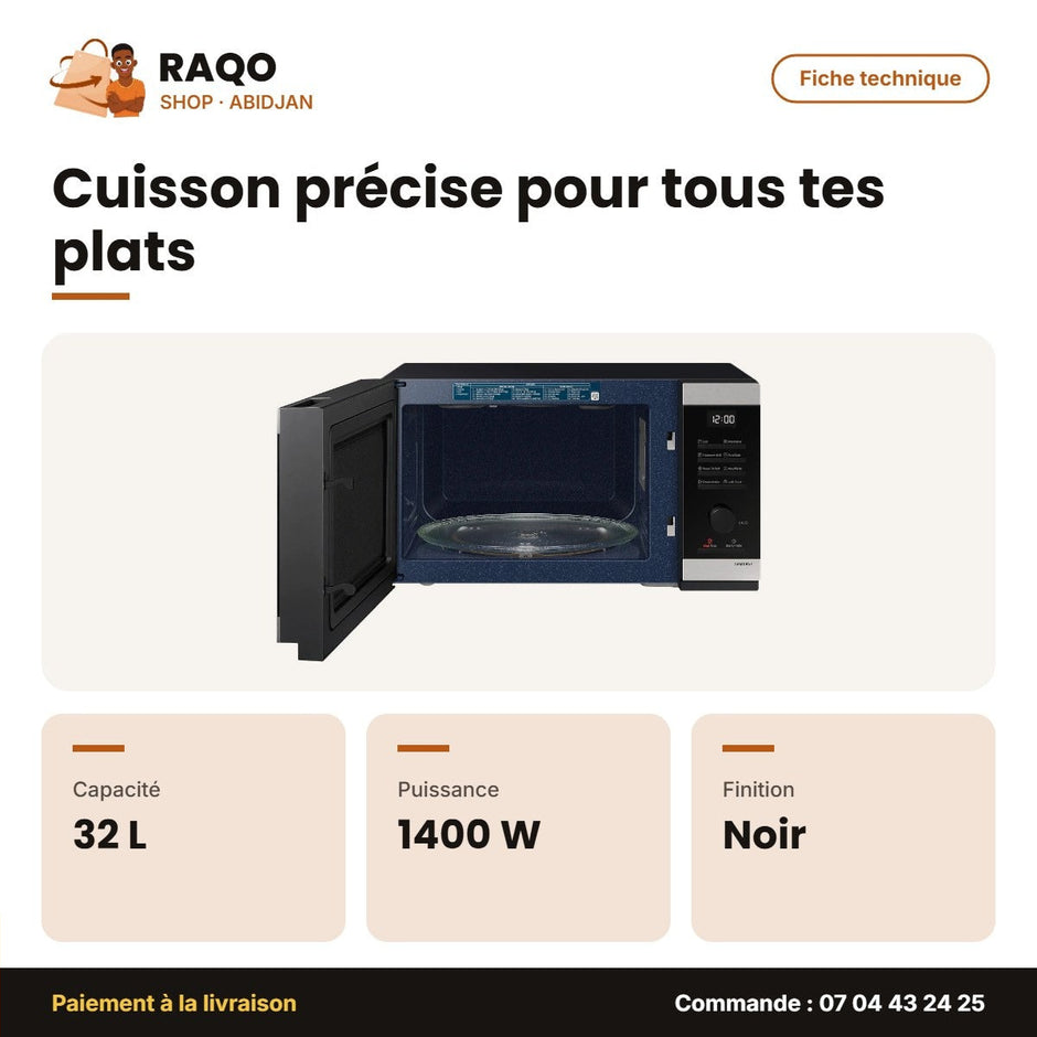 Four à Micro-Ondes 32L Samsung – Grill – 1400W – Noir-Inox | MG32DG4524ATE1