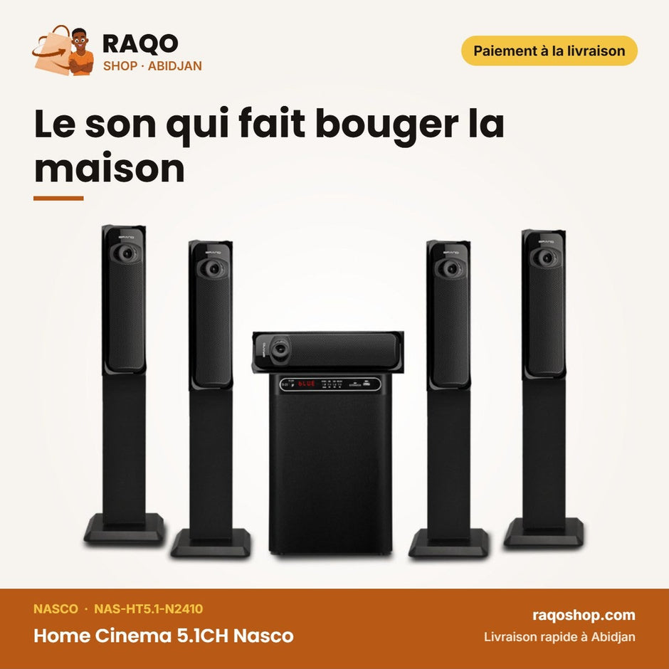 Home Cinema 5.1CH Nasco – 45W Caisson de BASSE+10W X5 Haut-Parl. – Telec | NAS-HT5.1-N2410