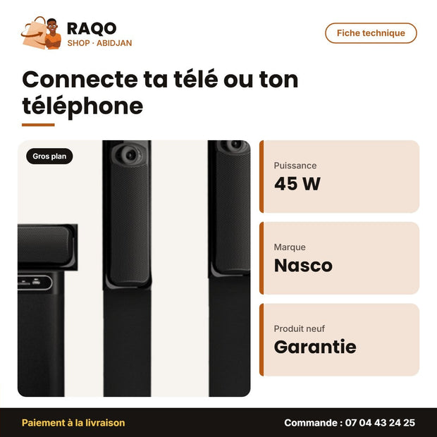 Home Cinema 5.1CH Nasco – 45W Caisson de BASSE+10W X5 Haut-Parl. – Telec | NAS-HT5.1-N2410