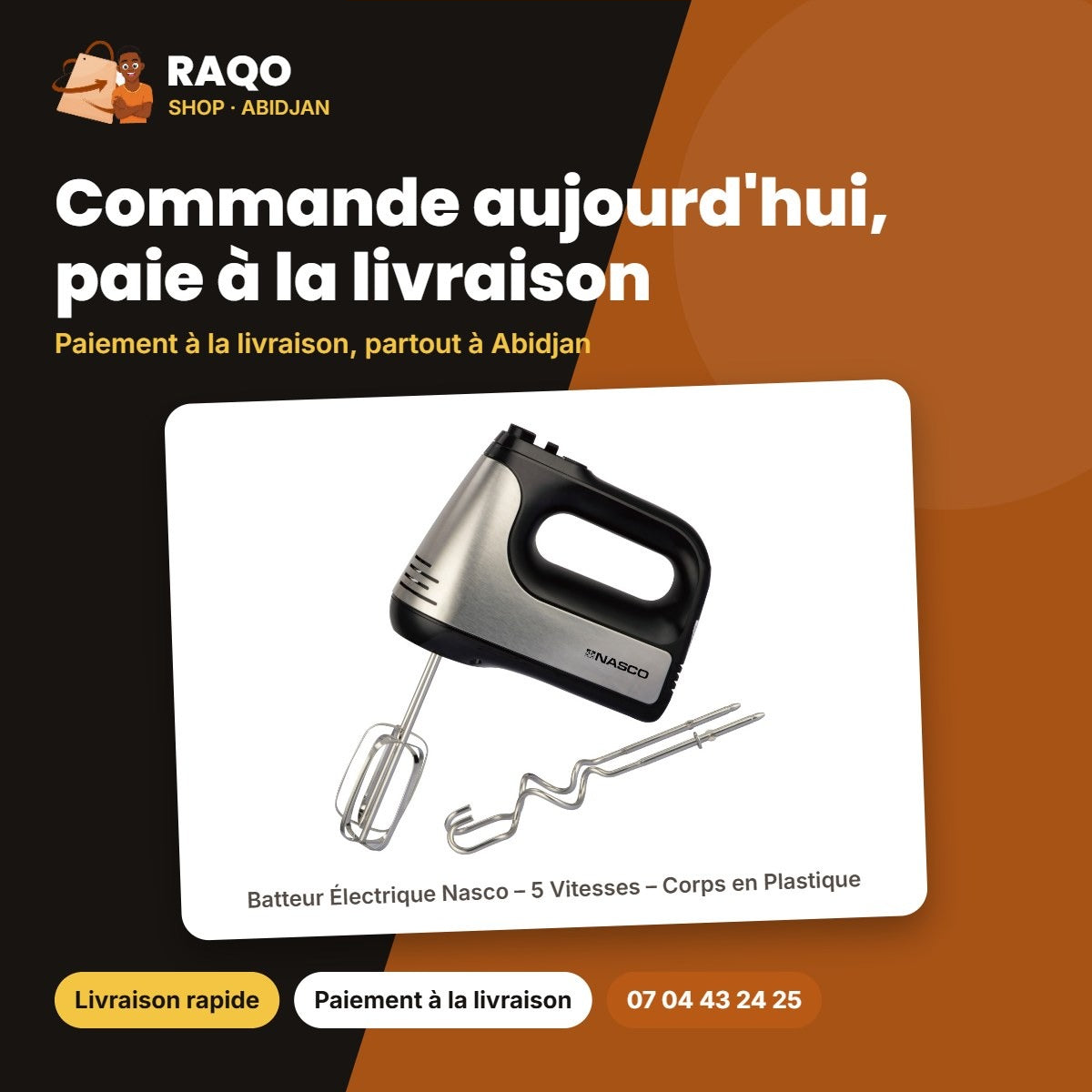 Batteur Électrique Nasco – 5 Vitesses – Corps en Plastique – 400 W | HM9118-GS