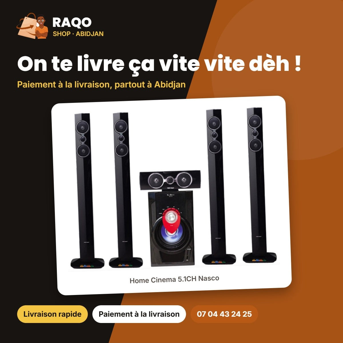 Home Cinema 5.1CH Nasco – 45W Caisson de BASSE+10WX5 Haut-Parl. – Telec. | NAS-HT5.1-N5510