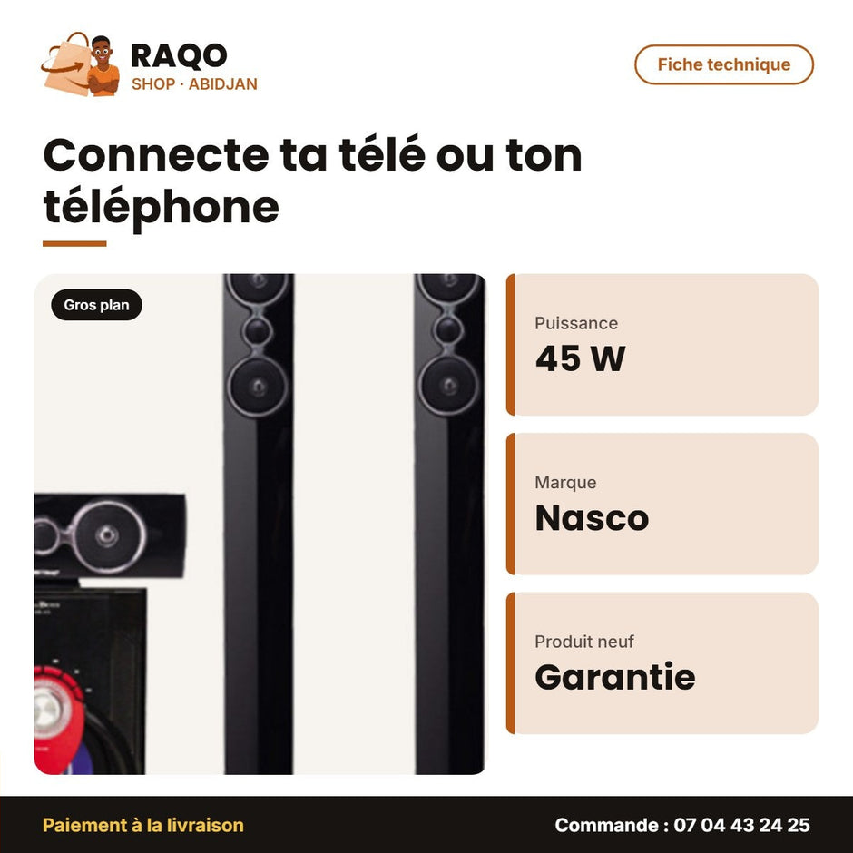 Home Cinema 5.1CH Nasco – 45W Caisson de BASSE+10WX5 Haut-Parl. – Telec. | NAS-HT5.1-N5510