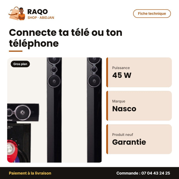 Home Cinema 5.1CH Nasco – 45W Caisson de BASSE+10WX5 Haut-Parl. – Telec. | NAS-HT5.1-N5510