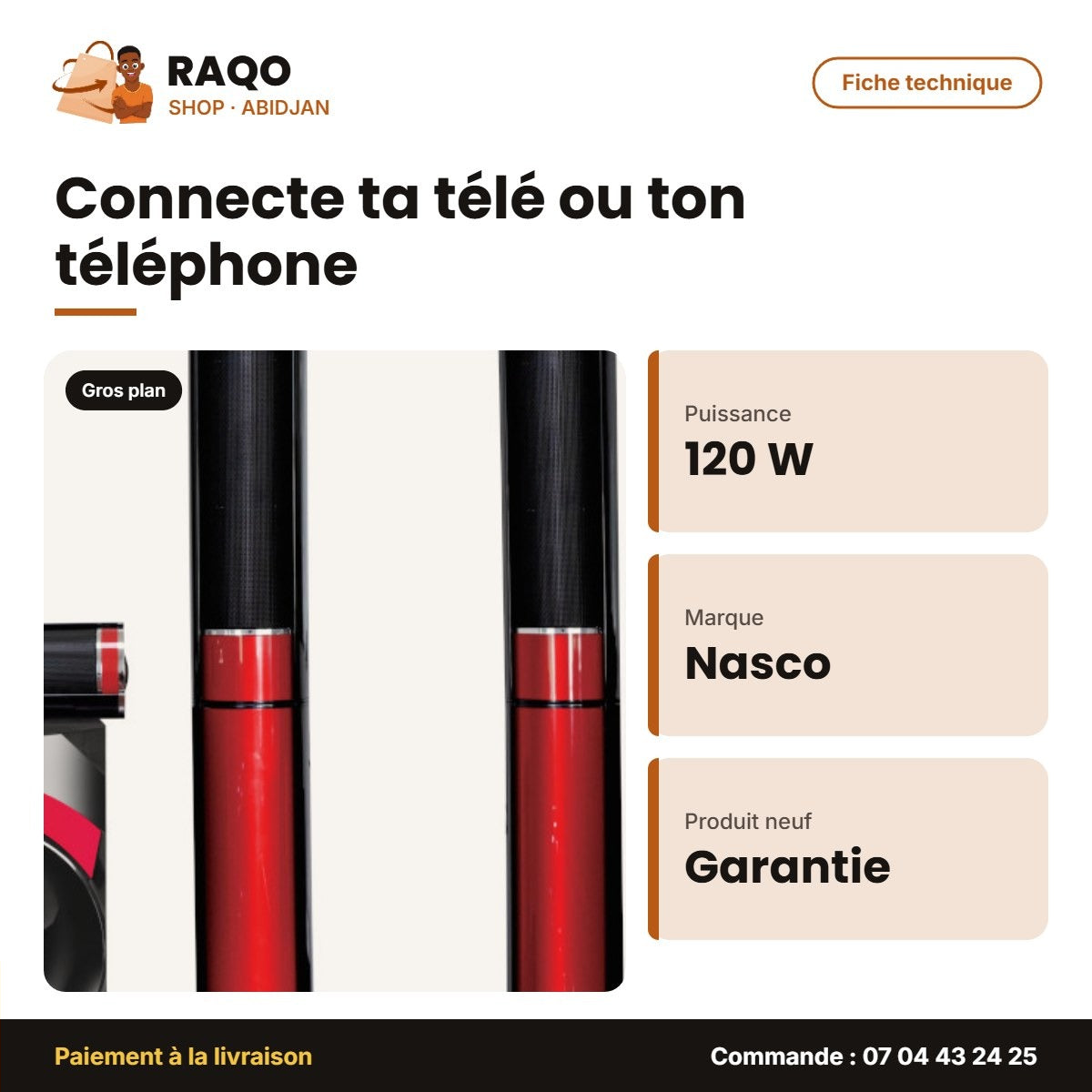 Home Cinema 5.1CH Nasco – 120W – Caisson de BASSE+10WX5 Haut-Parl – Telec. | NAS-HT5.1-N5245