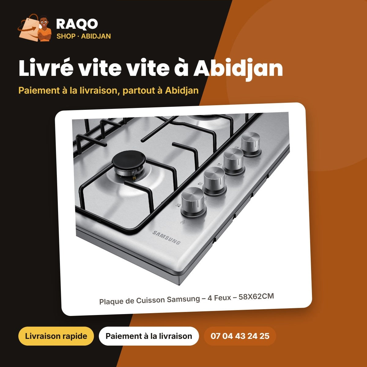 Plaque de Cuisson Samsung – 4 Feux – 58X62CM – Acier Inoxydable | NA64B3100AS/SG