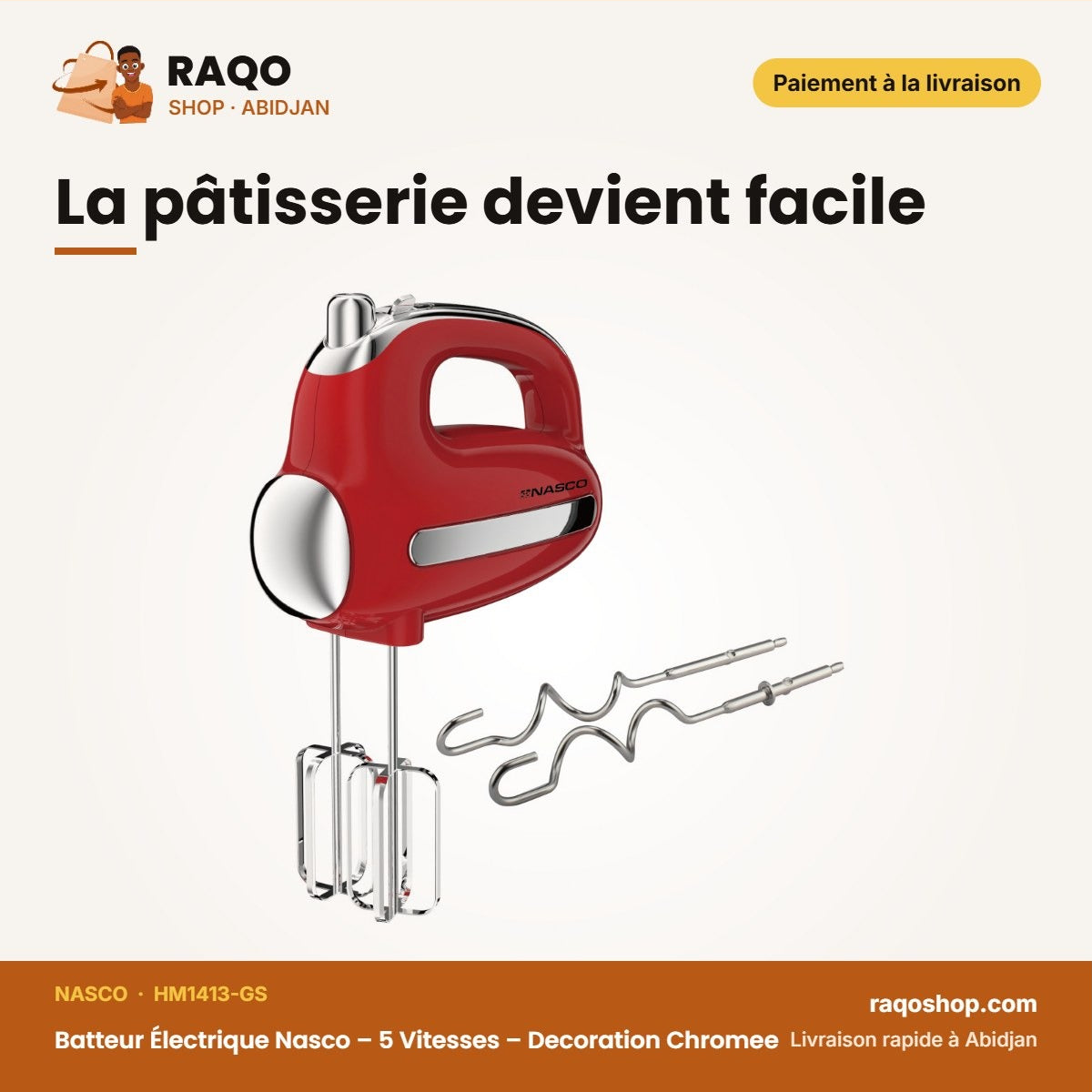 Batteur Électrique Nasco – 5 Vitesses – Decoration Chromee – 300 W | HM1413-GS