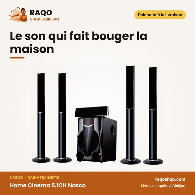 Home Cinema 5.1CH Nasco – 45W Caisson de BASSE+10WX5 Haut-Parl. – Telec. | NAS-HT5.1-N6710
