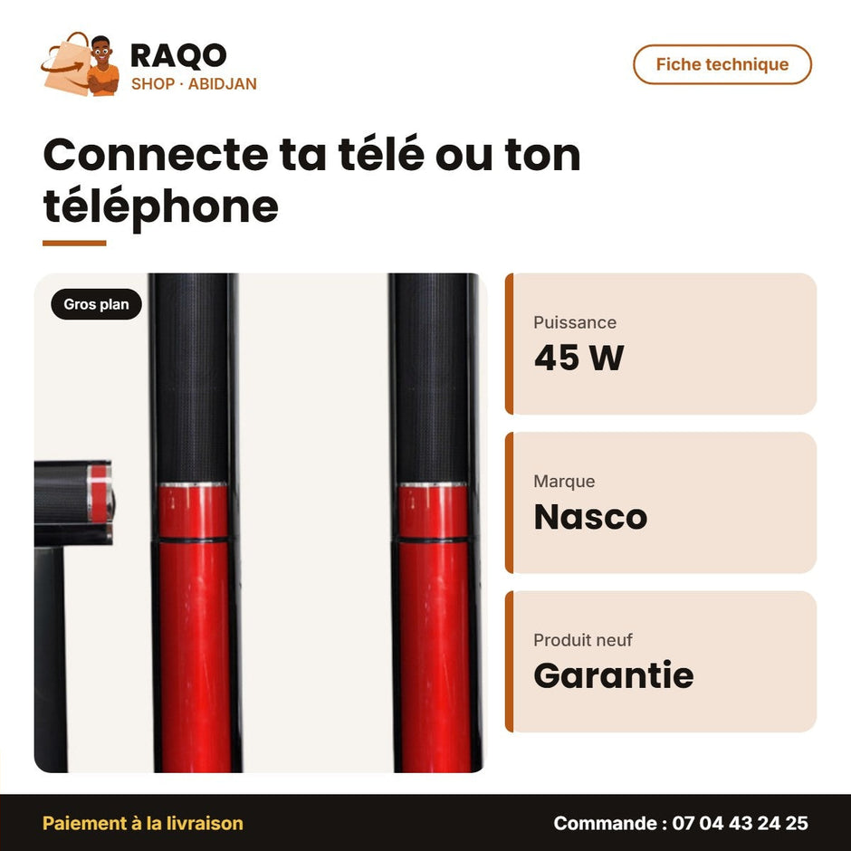 Home Cinema 5.1CH Nasco – 45W Caisson de BASSE+10WX5 Haut-Parl. – Telec. | NAS-HT5.1-N5240