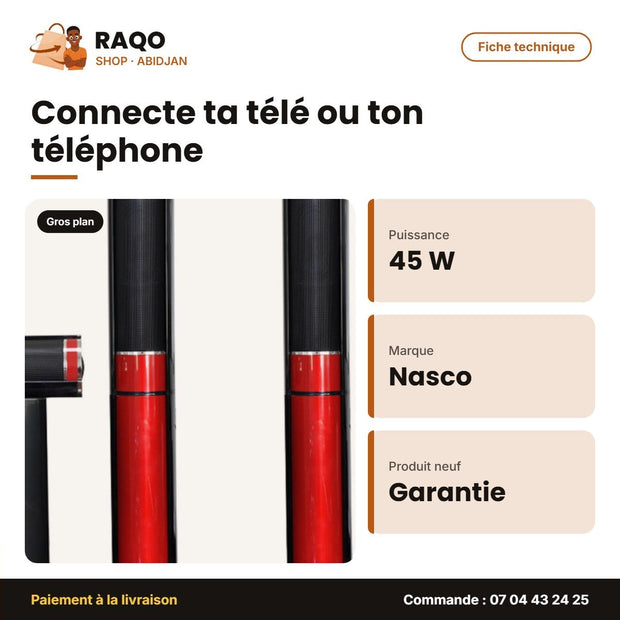 Home Cinema 5.1CH Nasco – 45W Caisson de BASSE+10WX5 Haut-Parl. – Telec. | NAS-HT5.1-N5240