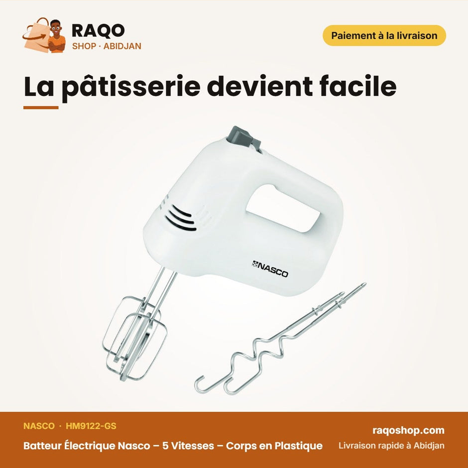 Batteur Électrique Nasco – 5 Vitesses – Corps en Plastique – 200W | HM9122-GS