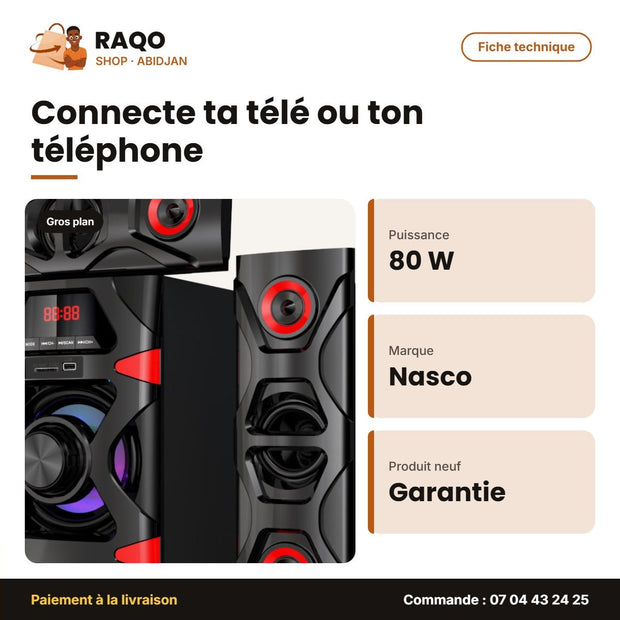 Home Cinema Nasco – 80W – 5.1CH – Télécommande | NS-1405