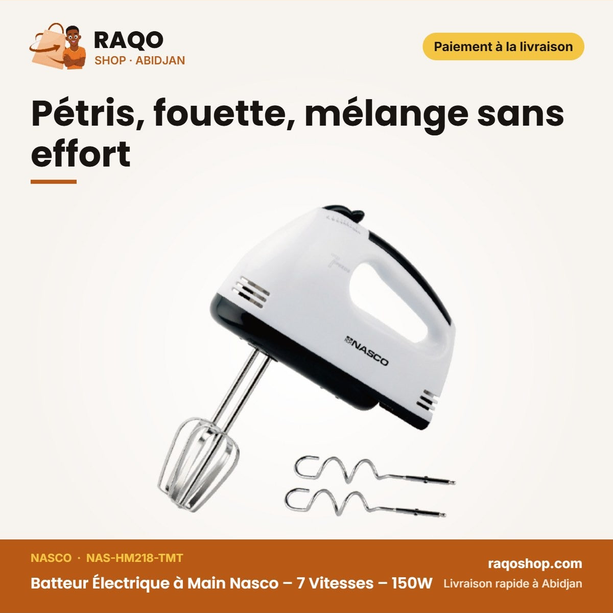 Batteur Électrique à Main Nasco – 7 Vitesses – 150W | NAS-HM218-TMT