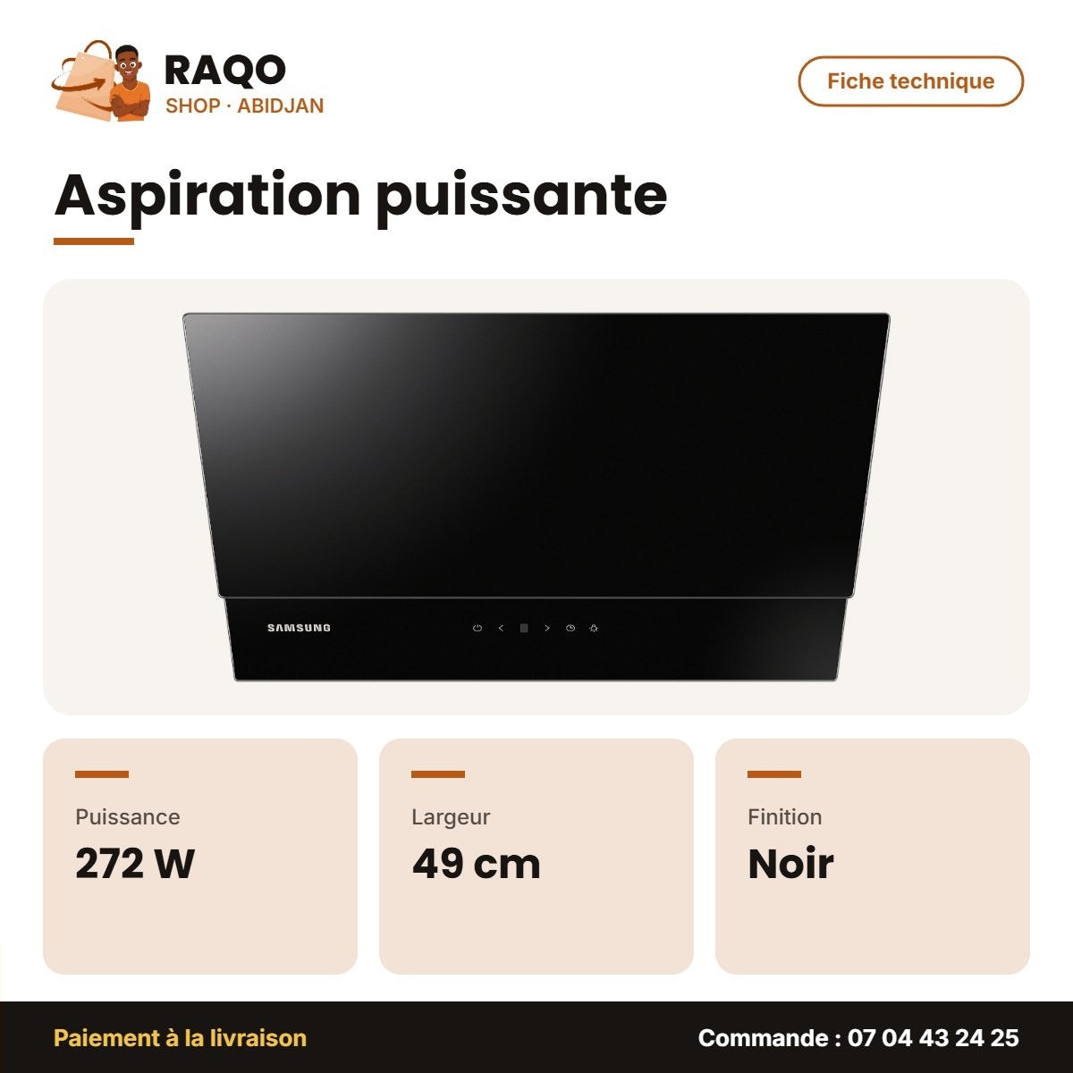 Hotte Aspirante Samsung – 67.5X44.5X49CM – Noir – 272W | NK24N7060VB/SG
