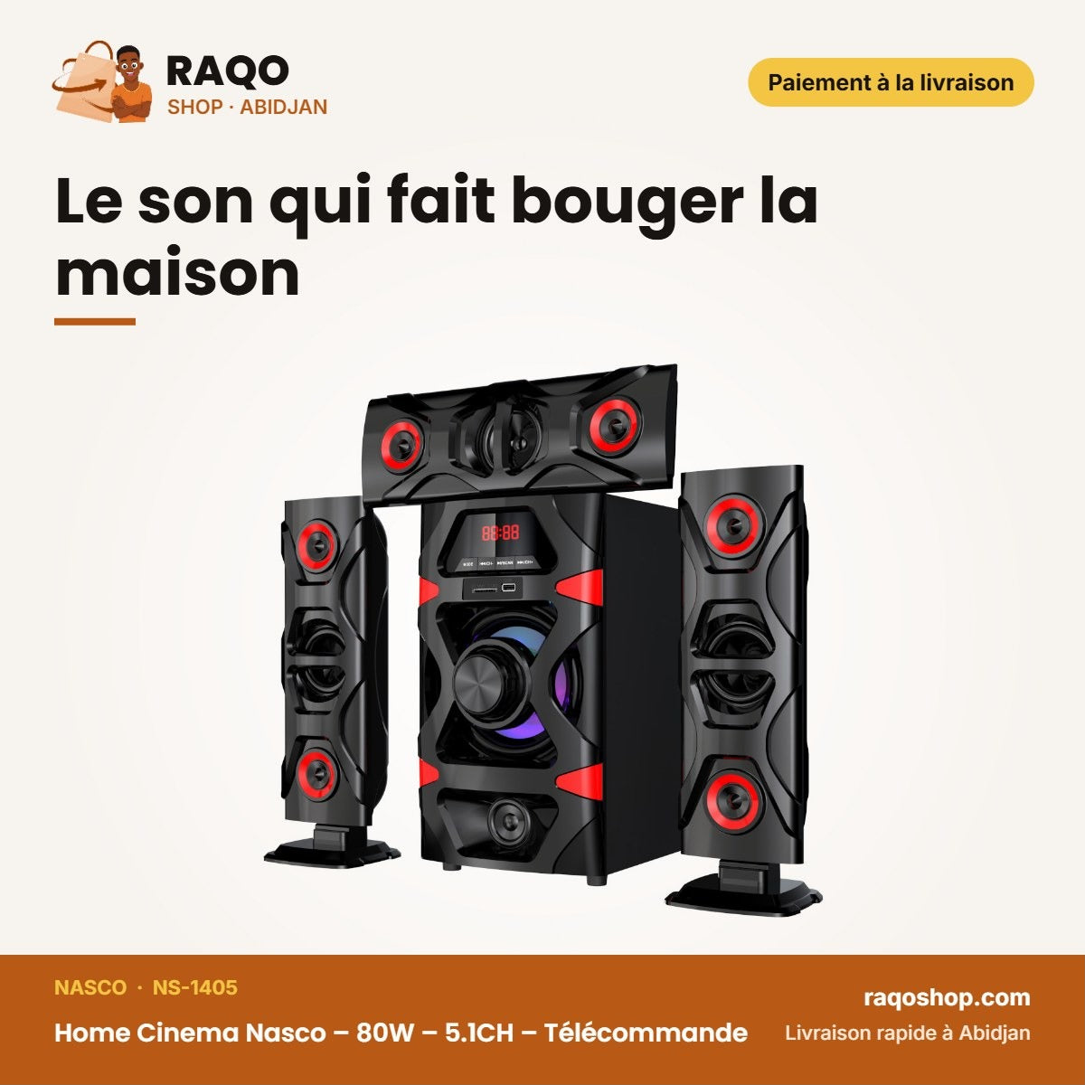 Home Cinema Nasco – 80W – 5.1CH – Télécommande | NS-1405