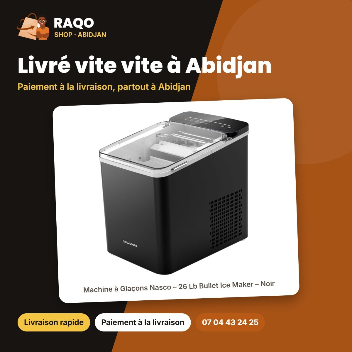 Machine à Glaçons Nasco – 26 Lb Bullet Ice Maker – Noir – 150W | IMB1008AB-N