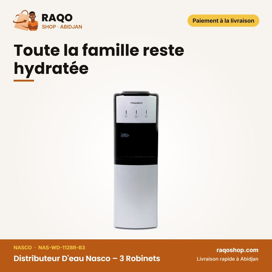 Distributeur D'eau Nasco – 3 Robinets – Avec Cabinet Refrigere – Noir-Argente | NAS-WD-1128R-B3