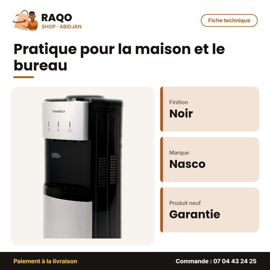 Distributeur D'eau Nasco – 3 Robinets – Avec Cabinet Refrigere – Noir-Argente | NAS-WD-1128R-B3