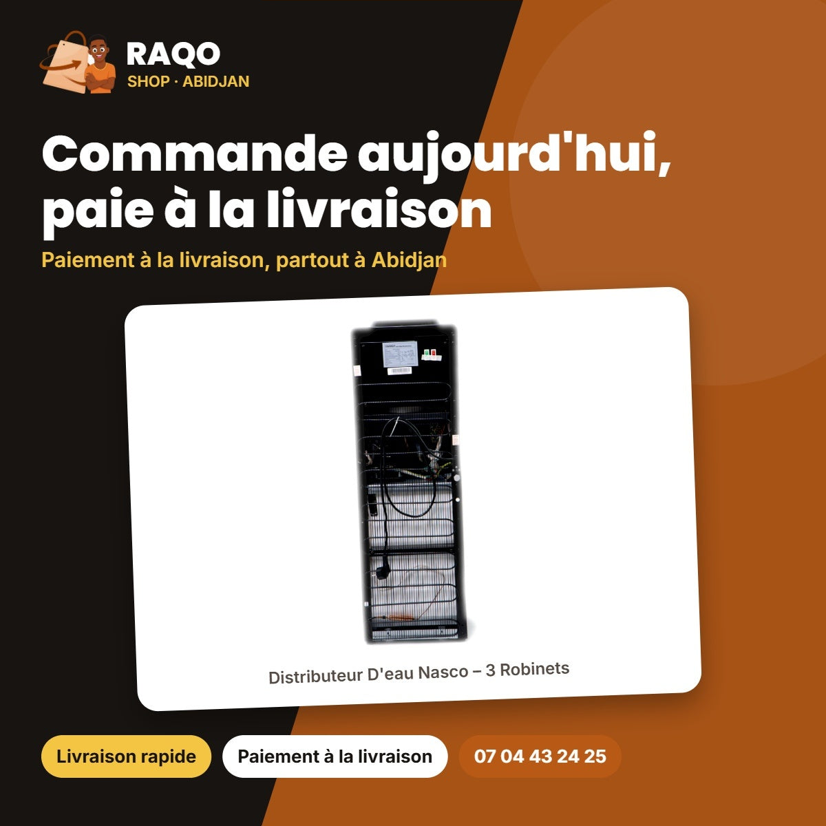 Distributeur D'eau Nasco – 3 Robinets – Avec Cabinet Refrigere – Noir-Argente | NAS-WD-1128R-B3