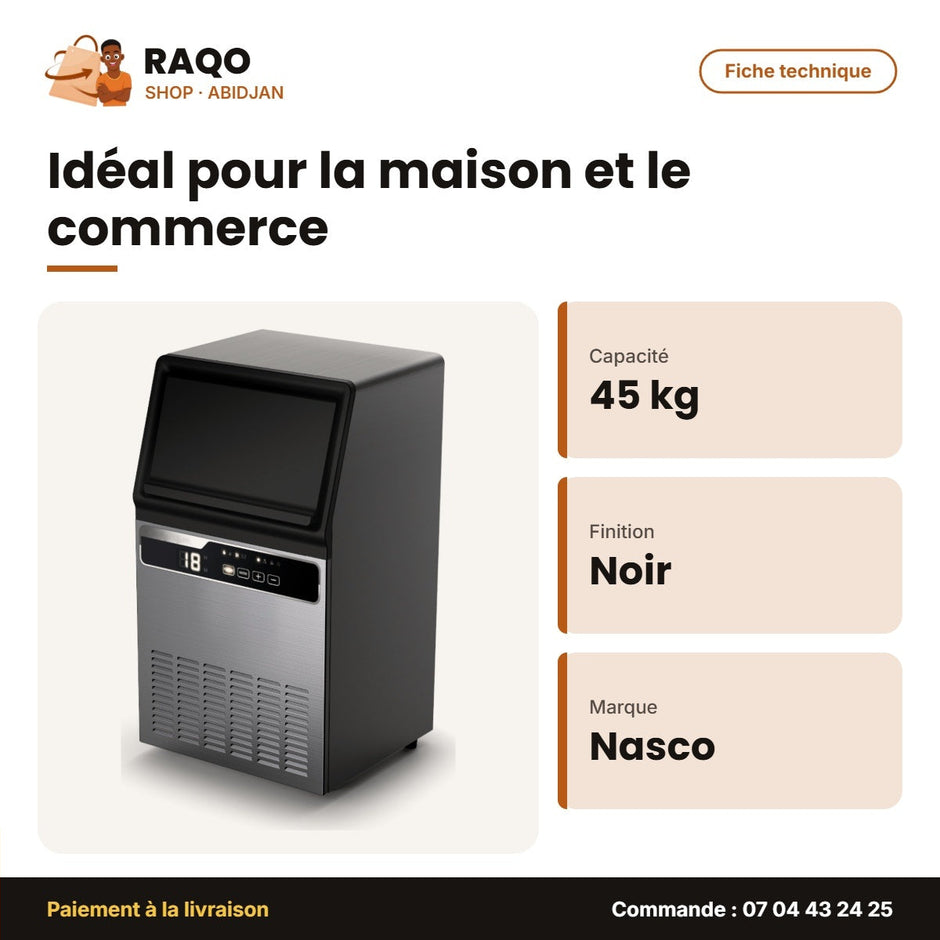 Machine à Glaçons Nasco – 45kg – 24H – Noir-Silver | IMC9000-CB