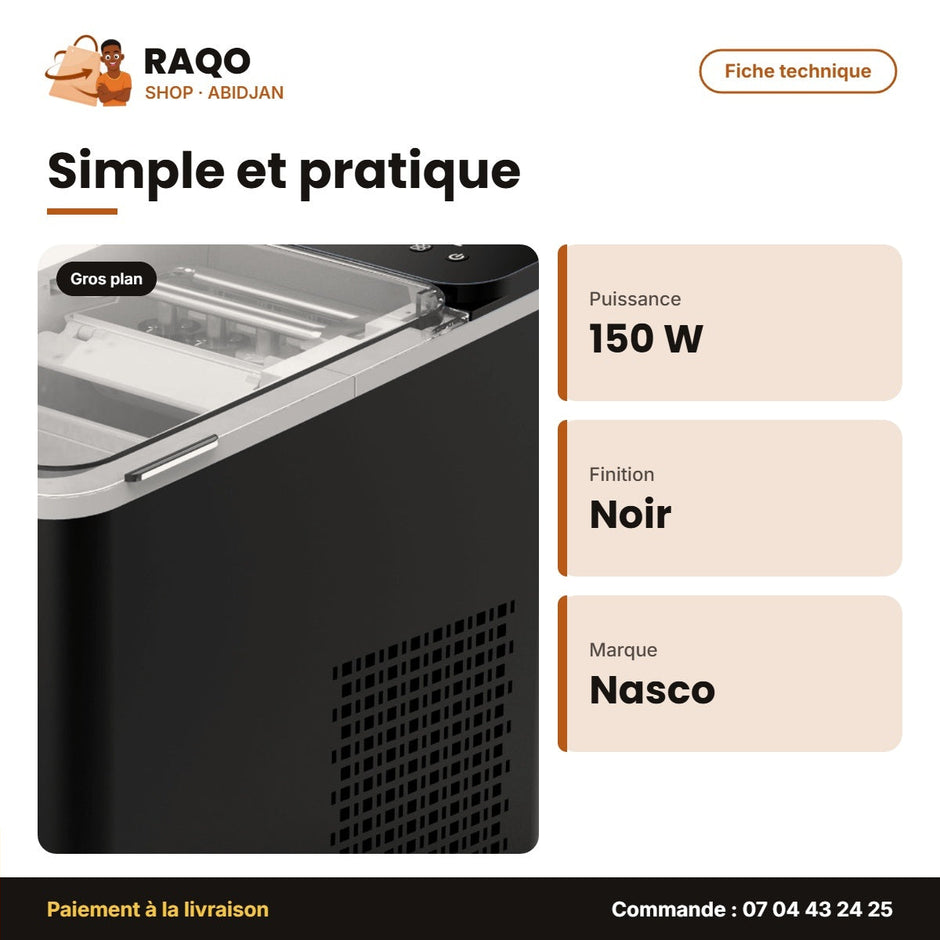 Machine à Glaçons Nasco – 26 Lb Bullet Ice Maker – Noir – 150W | IMB1008AB-N