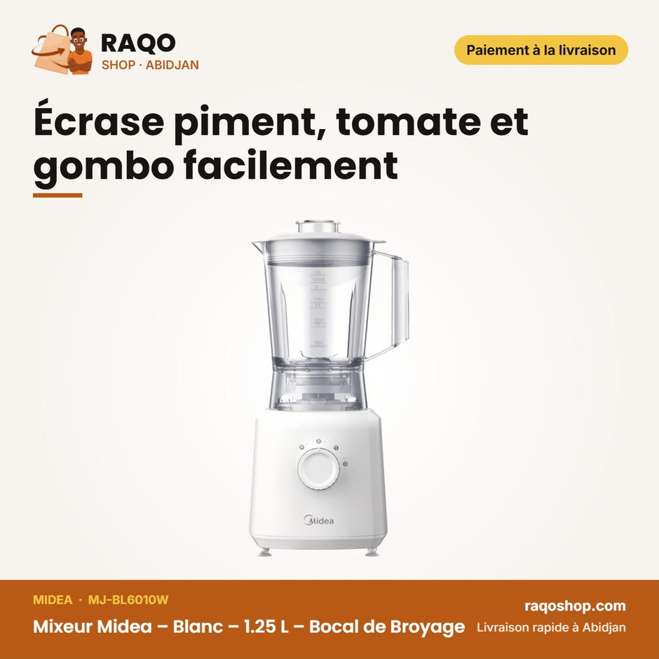 Mixeur Midea – Blanc – 1.25 L – Bocal de Broyage | MJ-BL6010W