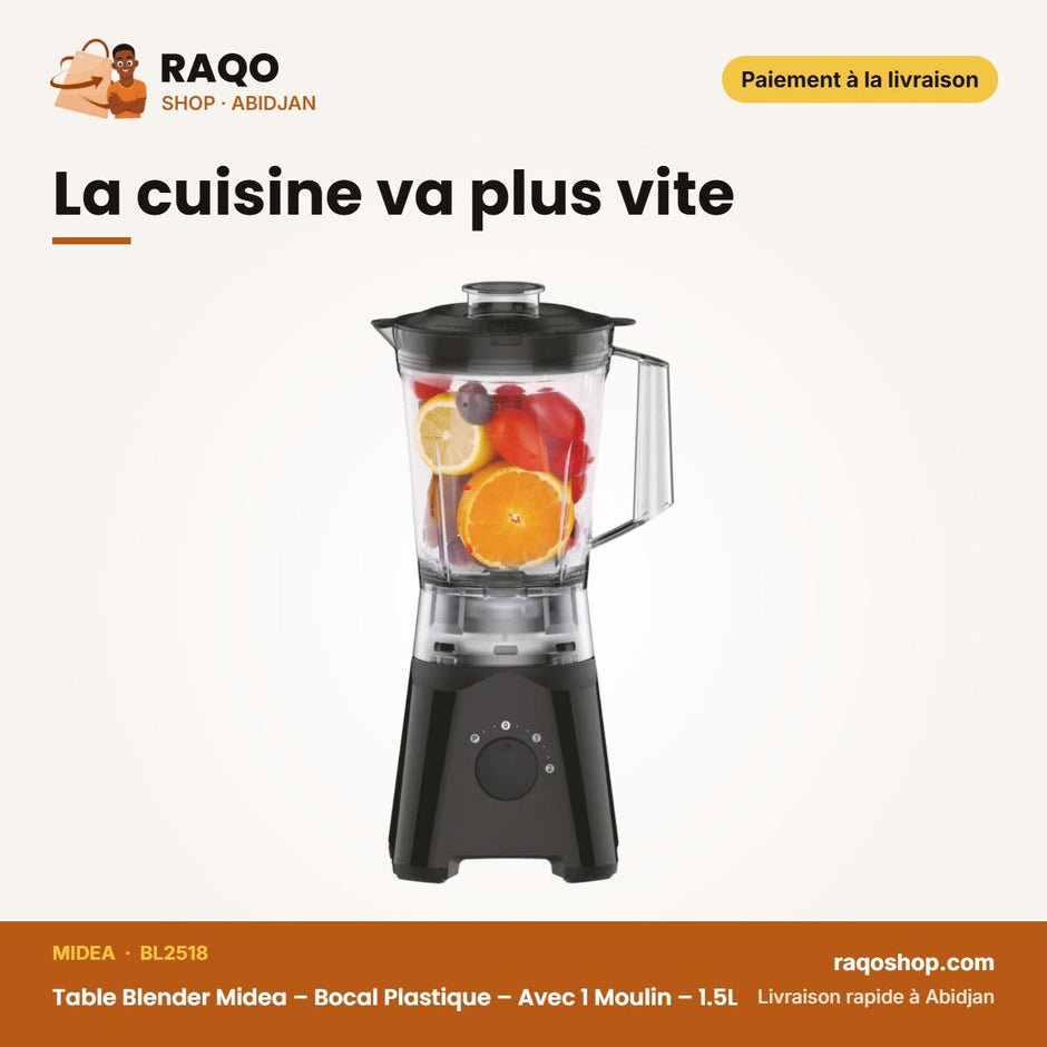 Table Blender Midea – Bocal Plastique – Avec 1 Moulin – 1.5L | BL2518