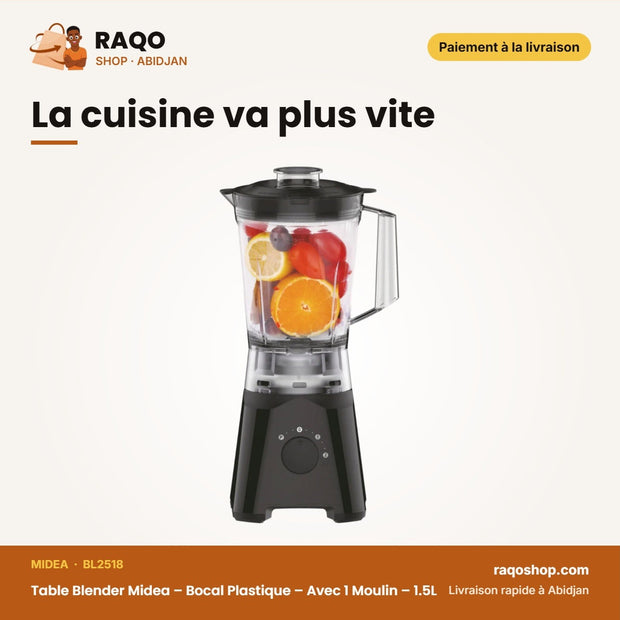 Table Blender Midea – Bocal Plastique – Avec 1 Moulin – 1.5L | BL2518