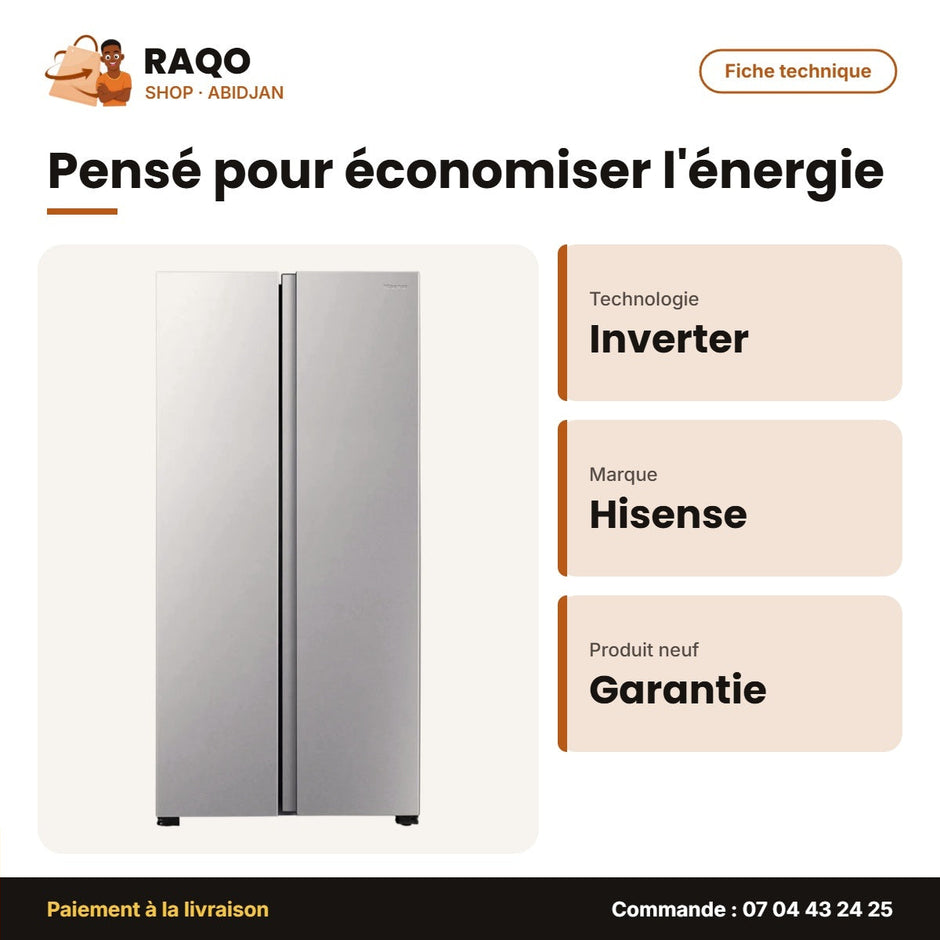 Réfrigérateur Américain Hisense – 2 Portes – Inverter – No Frost | RS3P428NEDE