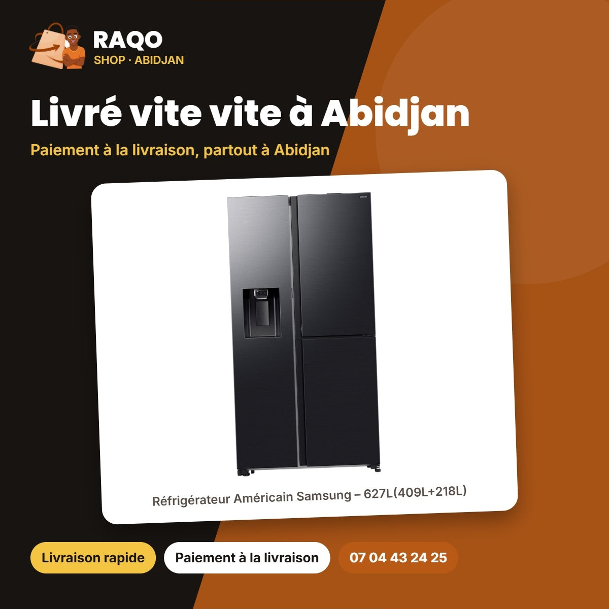 Réfrigérateur Américain Samsung – 627L(409L+218L) – 2 PORTES+1 Ouverture – Gris | RS80F65G4FGH