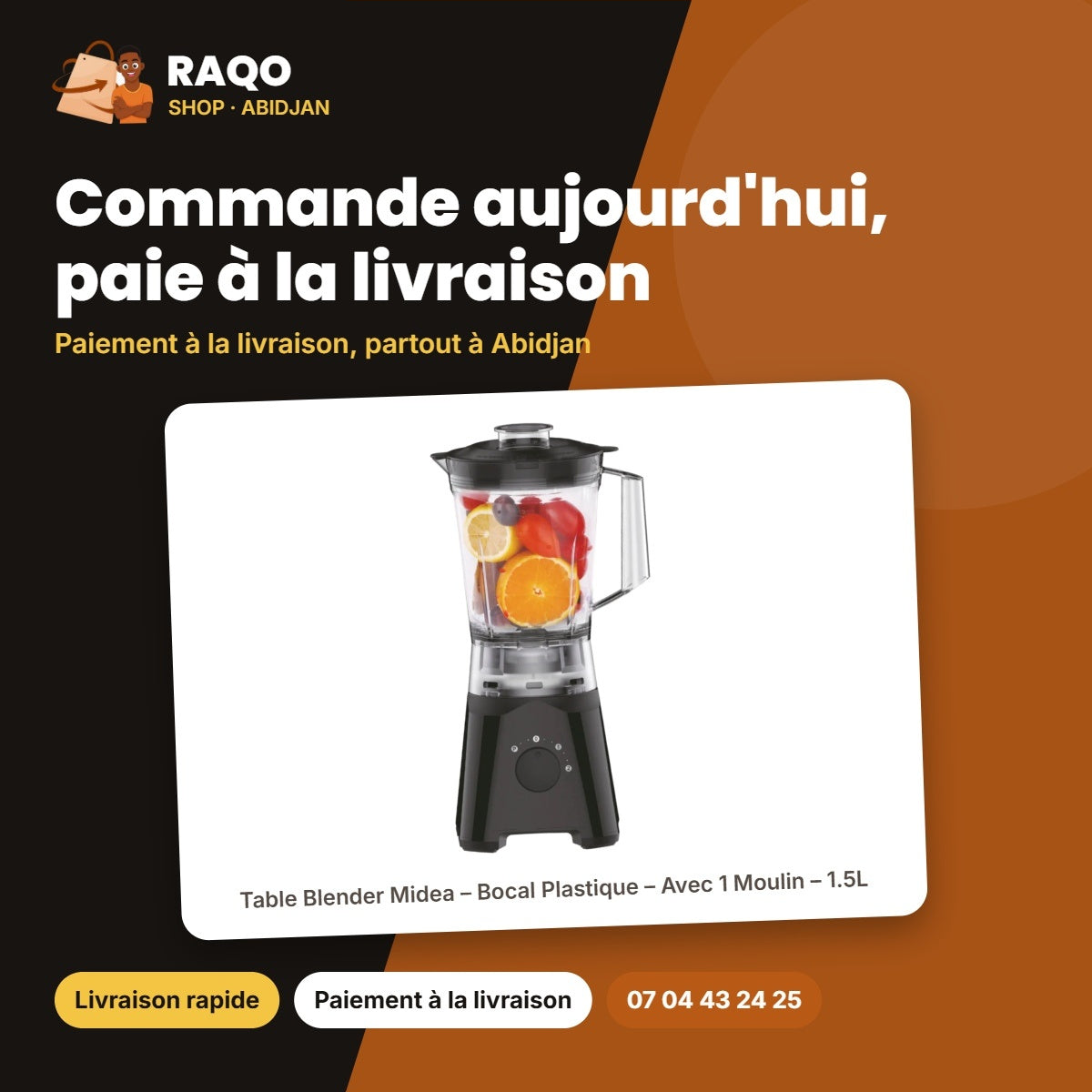 Table Blender Midea – Bocal Plastique – Avec 1 Moulin – 1.5L | BL2518