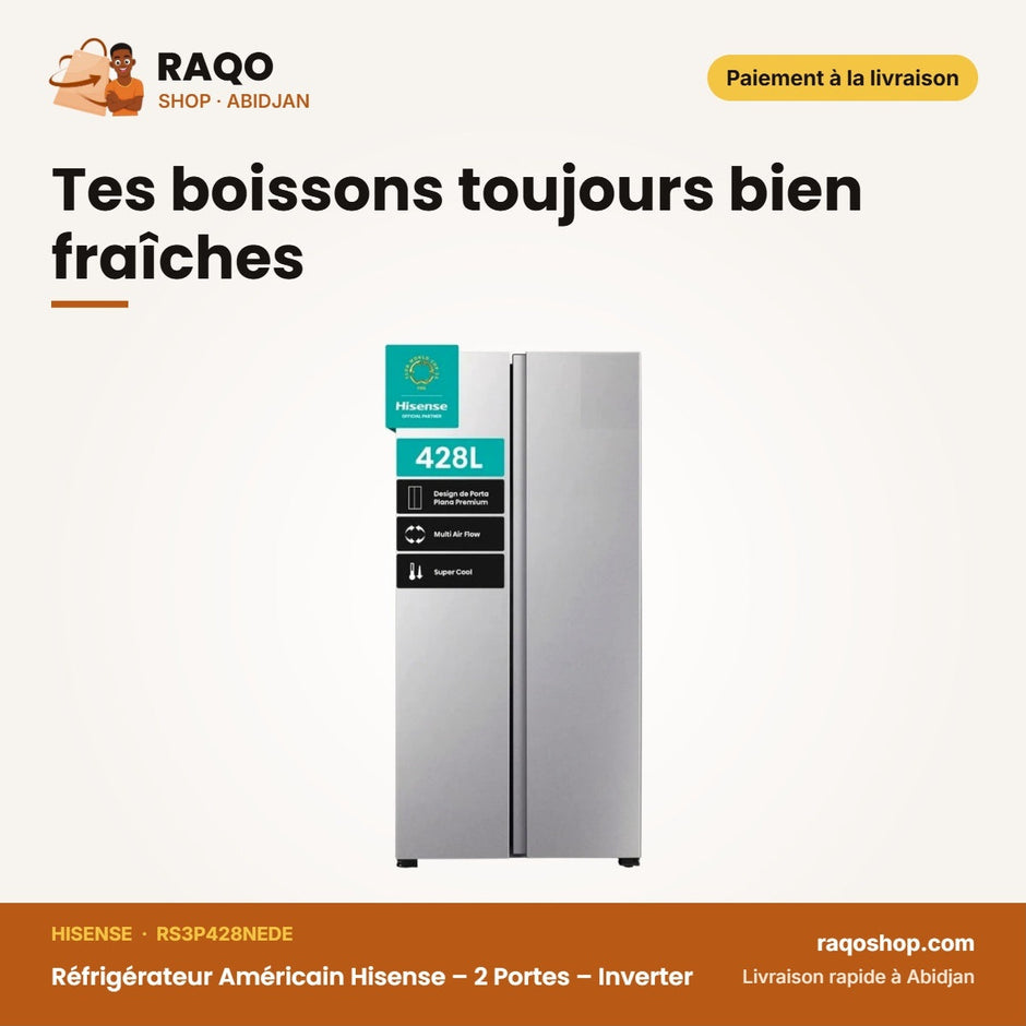 Réfrigérateur Américain Hisense – 2 Portes – Inverter – No Frost | RS3P428NEDE