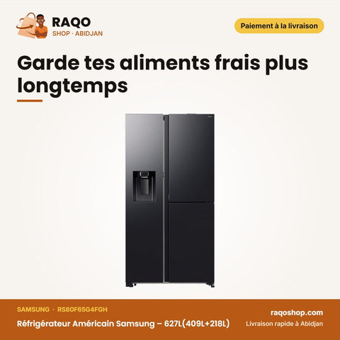 Réfrigérateur Américain Samsung – 627L(409L+218L) – 2 PORTES+1 Ouverture – Gris | RS80F65G4FGH