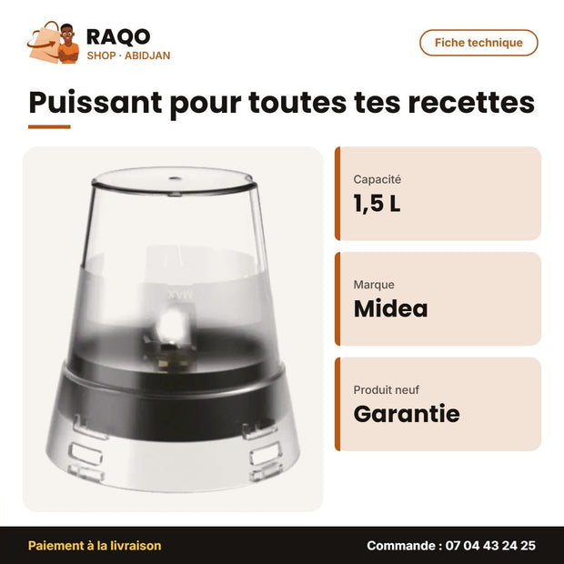 Table Blender Midea – Bocal Plastique – Avec 1 Moulin – 1.5L | BL2518