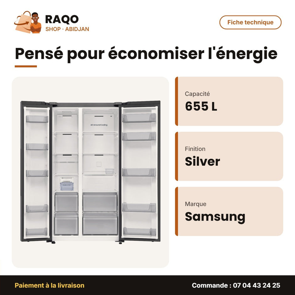Réfrigérateur Américain Samsung – 655L (418L+237L) – Silver – 2 Portes | RS70F65Q4TGH