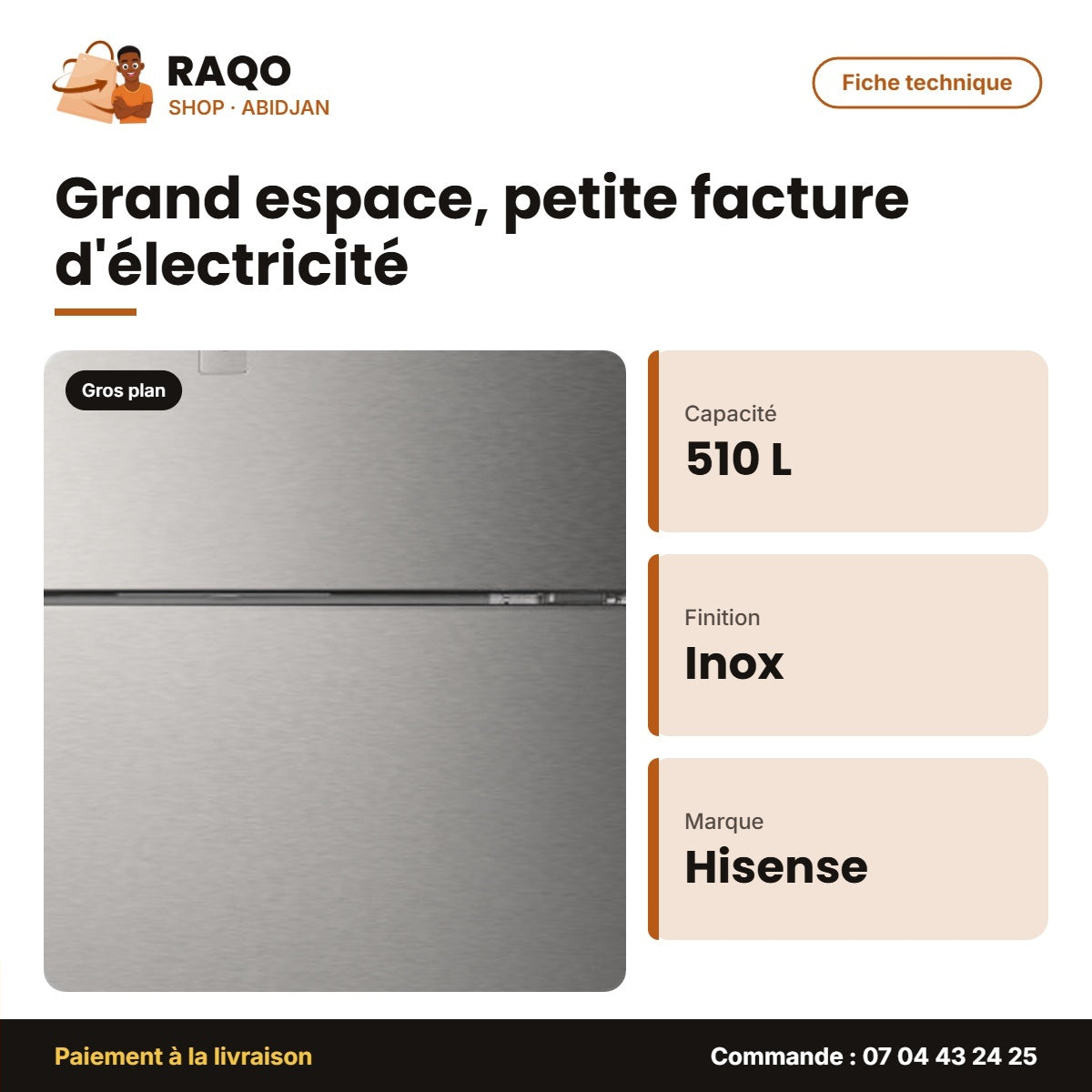 Réfrigérateur Hisense – Stainless Steel – 510L | RD-66WR4SA