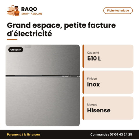 Réfrigérateur Hisense – Stainless Steel – 510L | RD-66WR4SA