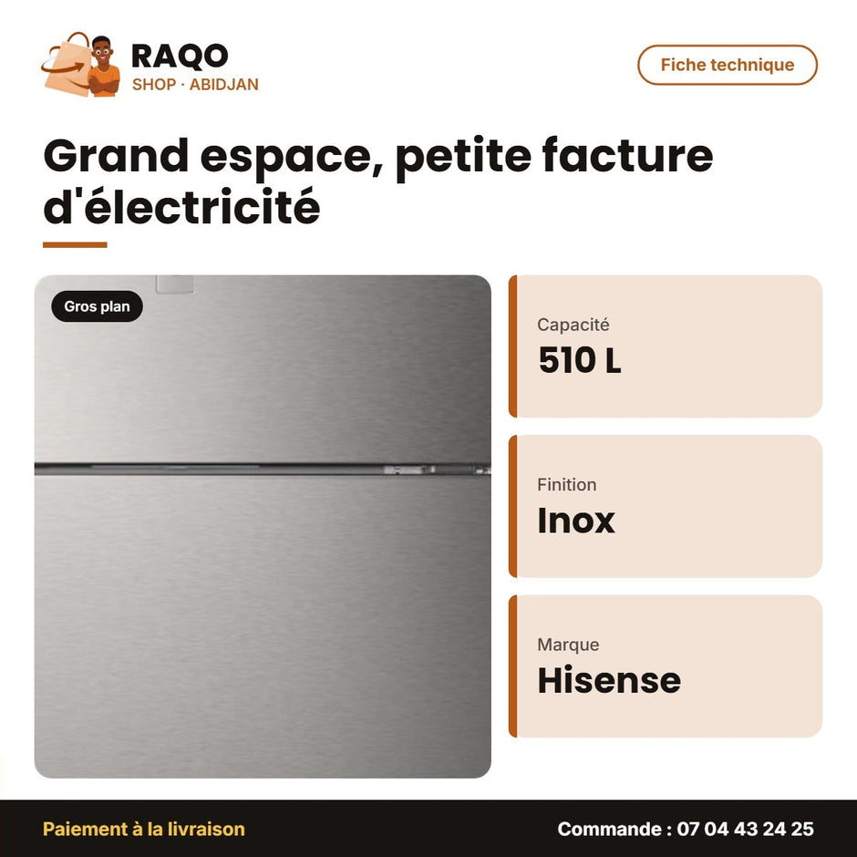 Réfrigérateur Hisense – Stainless Steel – 510L | RD-66WR4SA