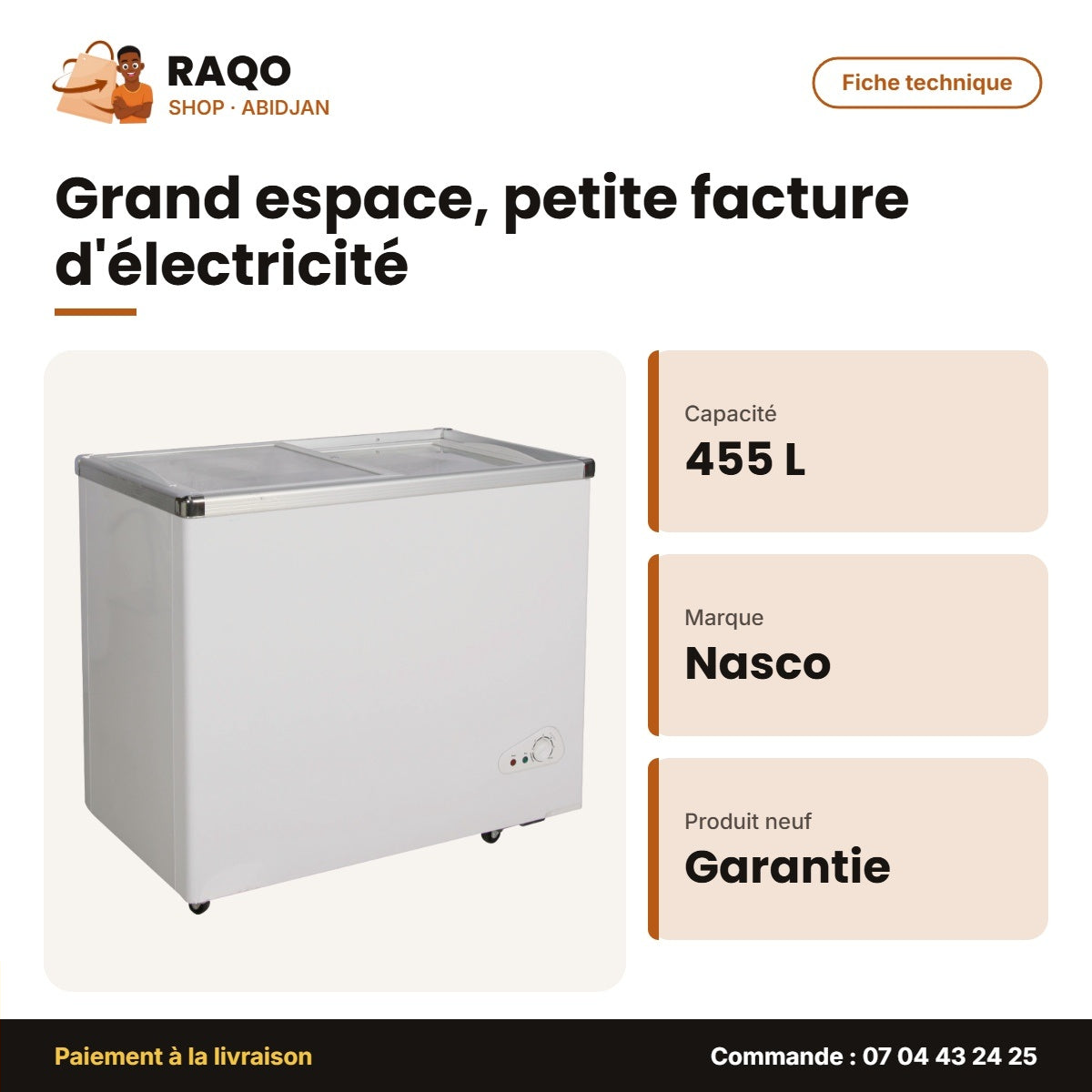 Congélateur Horizontal Nasco – 455L – Vitré – 2 Portes Couliss. | NAS-FS455FL