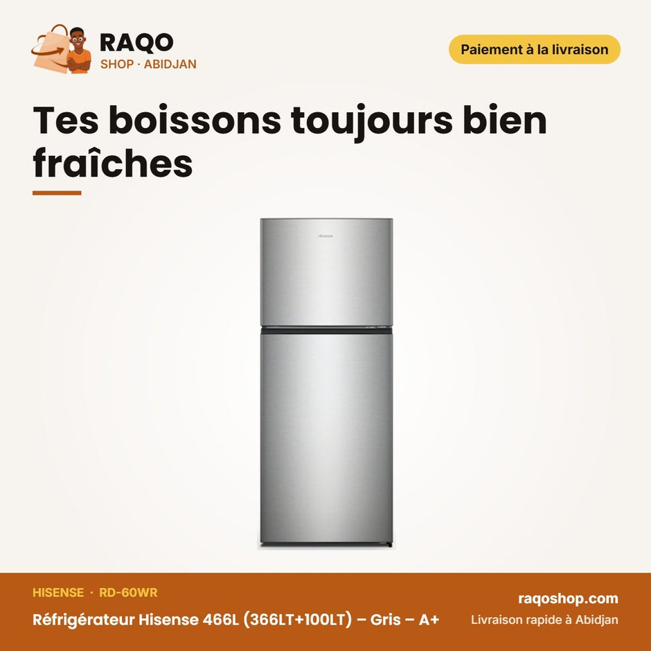 Réfrigérateur Hisense 466L (366LT+100LT) – Gris – A+ – No Frost | RD-60WR