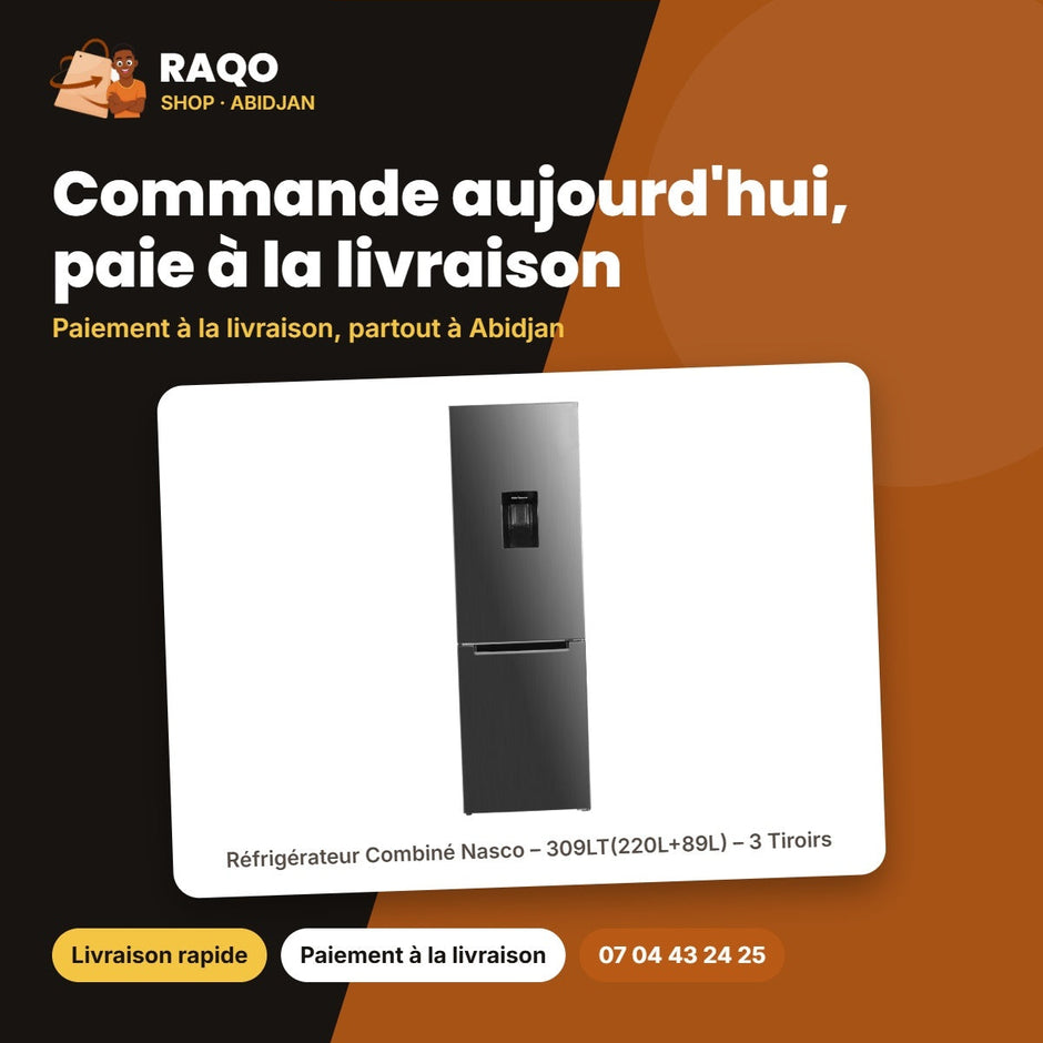 Réfrigérateur Combiné Nasco – 309LT(220L+89L) – 3 Tiroirs – Silver | HNASD2-40WD